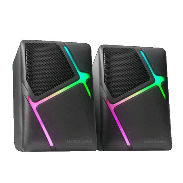 MARS GAMING MS-H, RGB GAMING SPEAKER, 10W 3D-SURROUND INVERTED DRIVER SYSTEM, VOLUME CONTROL, BLACK