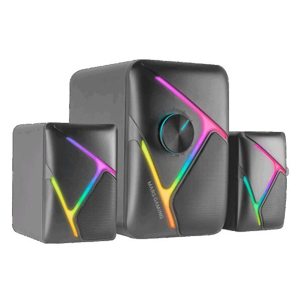 MARS GAMING MS-H21, RGB 2.1 GAMING SPEAKERS 35W SUBWOOFER, 3D SURROUND INVERTED DRIVER SYSTEM, BLACK