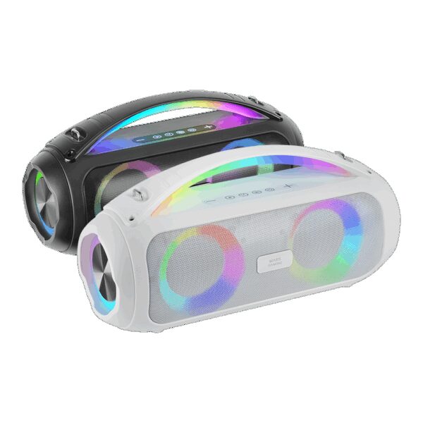 MARS GAMING MS-PULSE, BLUETOOTH 50W SOUNDBAR, RGB AMBIENT LIGHTING, 3 EQ MODES BLUETOOTH 5.3, MICROSD, USB, FM AND AUX-IN PLAYBACK, HANDSFREE, HANDLE+STRAP, WHITE