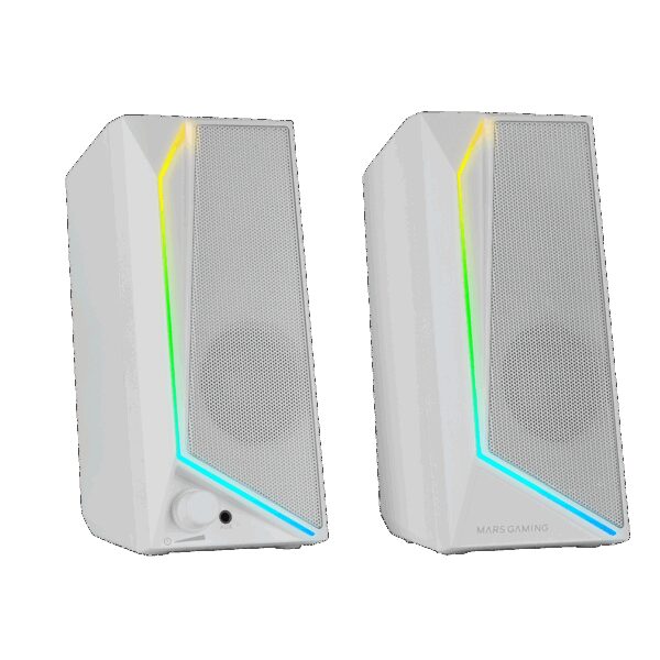 MARS GAMING MS72, 15W RGB GAMING SPEAKER, HEADPHONE PORT, VOLUME CONTROL WHEEL, USB & 3.5MM AUDIO JACK, WHITE