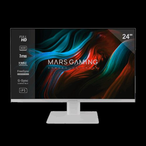 MARS GAMING MV-24, FAST IPS 1MS 120HZ FHD 1920*1080 24" FRAMELESS SLIM MONITOR, FREESYNC & G-SYNC, HDR10, FULL ERGONOMICS, 25º TILT ANGLE, LOW BLUE LIGHTING, HDMI & DISPLAYPORT CABLE, WHITE