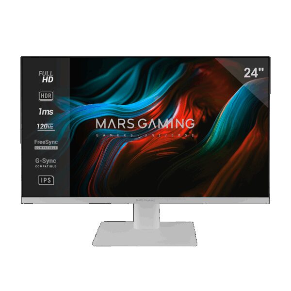 MARS GAMING MV-24, FAST IPS 1MS 120HZ FHD 1920*1080 24" FRAMELESS SLIM MONITOR, FREESYNC & G-SYNC, HDR10, FULL ERGONOMICS, 25º TILT ANGLE, LOW BLUE LIGHTING, HDMI & DISPLAYPORT CABLE, WHITE