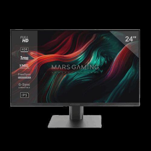 MARS GAMING MV-24, FAST IPS 1MS 120HZ FHD 1920*1080 24" FRAMELESS SLIM MONITOR, FREESYNC & G-SYNC, HDR10, FULL ERGONOMICS, 25º TILT ANGLE, LOW BLUE LIGHTING, HDMI & DISPLAYPORT CABLE, BLACK