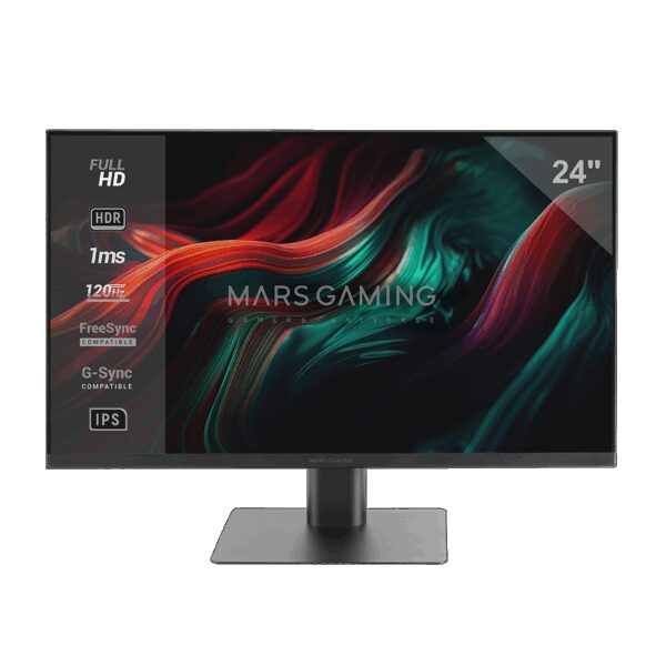 MARS GAMING MV-24, FAST IPS 1MS 120HZ FHD 1920*1080 24" FRAMELESS SLIM MONITOR, FREESYNC & G-SYNC, HDR10, FULL ERGONOMICS, 25º TILT ANGLE, LOW BLUE LIGHTING, HDMI & DISPLAYPORT CABLE, BLACK
