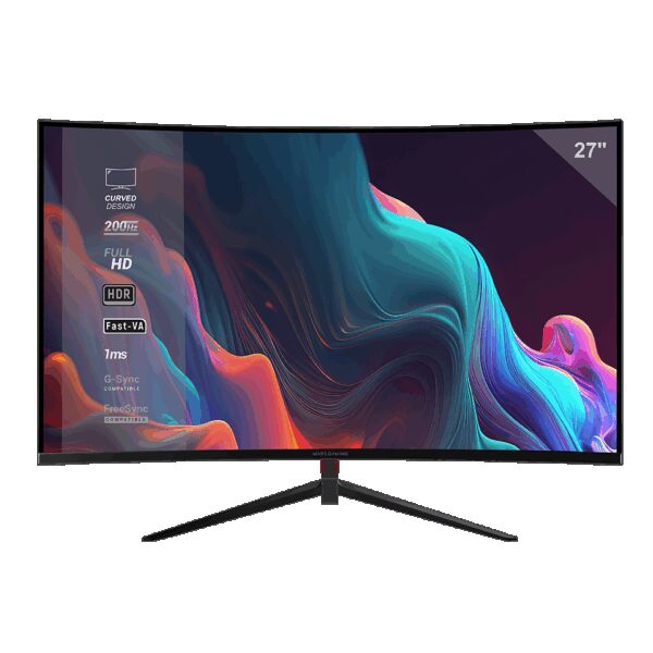MARS GAMING MV-27C, 1MS 200HZ FHD 1920*1080 CURVED 27" FRAMELESS SLIM MONITOR, FREESYNC & GSYNC SUPPORT, HDR10 TECHNOLOGY, HDMI, 3.5MM JACK & DISPLAYPORT CABLE, BLACK