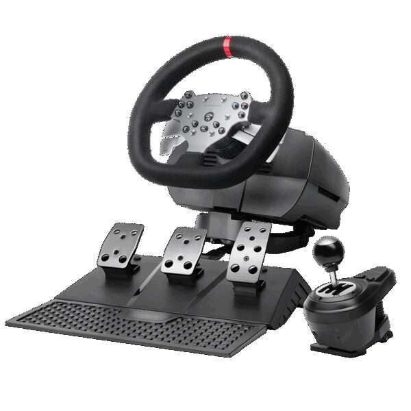 MARS GAMING MWH-RSX, FORCE FEEDBACK RACING SIMULATION WHEEL WITH SUEDE-TEXTURED GRIP, DUAL MOTOR 1080º ROTATION, TRIPLE-PEDAL SET & H-PATTERN SHIFTER UP TO 12 GEARS, 14 CUSTOMIZABLE BUTTONS
