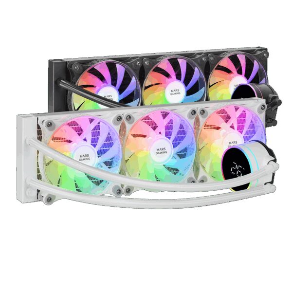 MARS GAMING ML-LCD360, WATERCOOLING AIO 600W TDP, 3X FDB ARGB FANS, LCD TEMPERATURE DISPLAY, ARGB MB CONTROL, WHITE