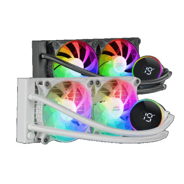 MARS GAMING ML-LCD240, WATERCOOLING AIO 500W TDP, 2X FDB ARGB FANS, LCD TEMPERATURE DISPLAY, WHITE