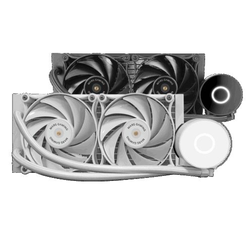 MARS GAMING ML-PRO240, WATERCOOLING AIO, 2X ULTRA-SILENT COPPER CORE FDB FANS, WHITE RING LIGHTING OPTI-CHAMBER PUMP, 450W TDP, WHITE