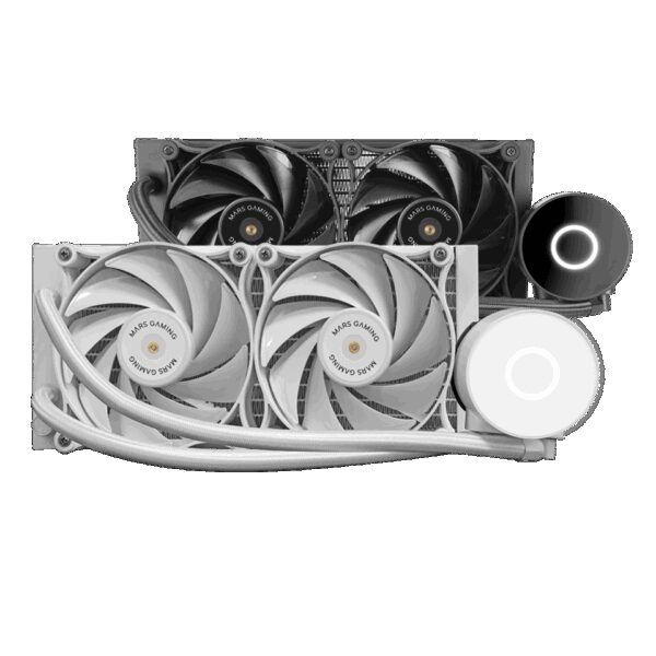 MARS GAMING ML-PRO240, WATERCOOLING AIO, 2X ULTRA-SILENT COPPER CORE FDB FANS, WHITE RING LIGHTING OPTI-CHAMBER PUMP, 450W TDP, WHITE