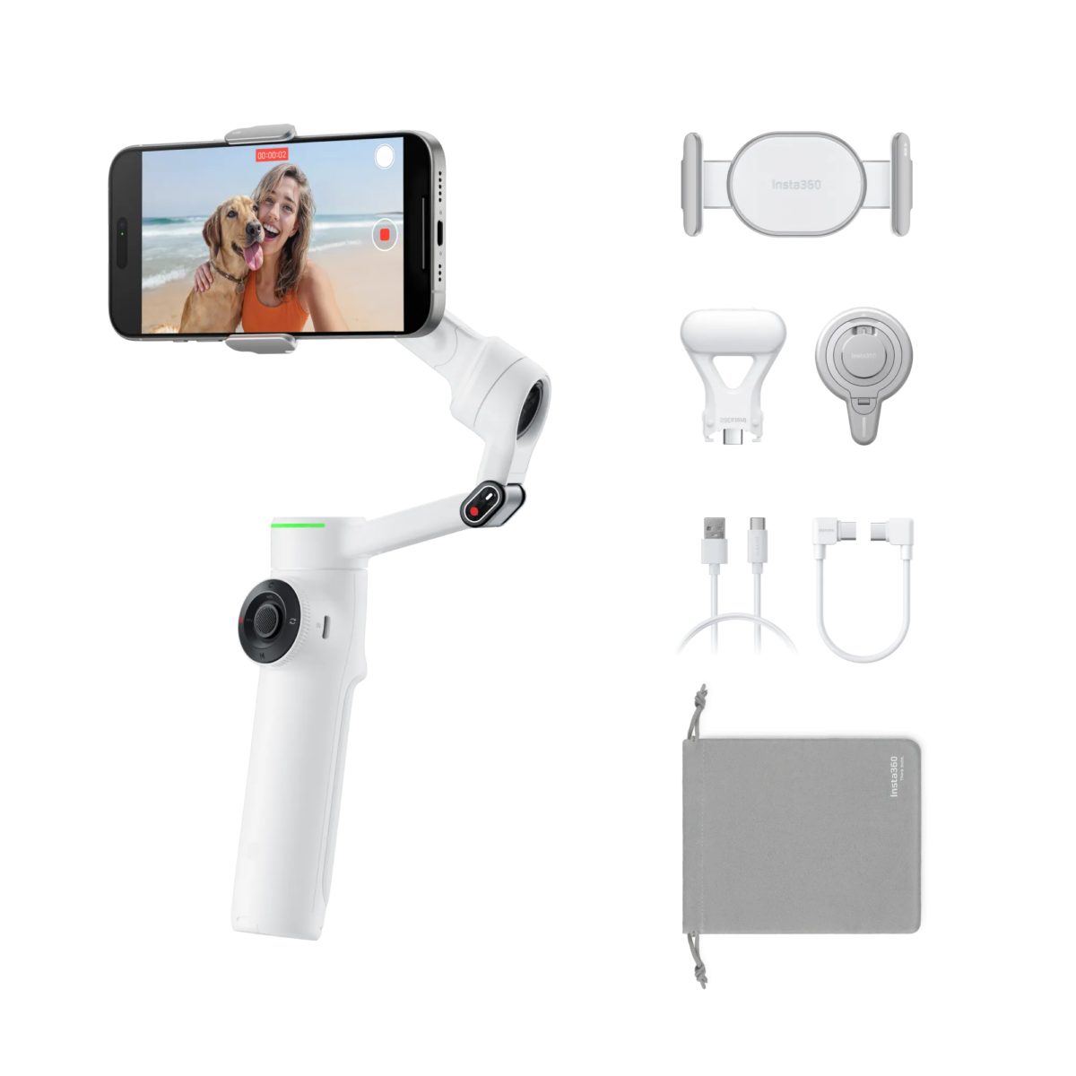 Insta360 Flow 2 Pro Creator Bundle (White) A.I. Powered Gimbal Stabilizer for Smartphone