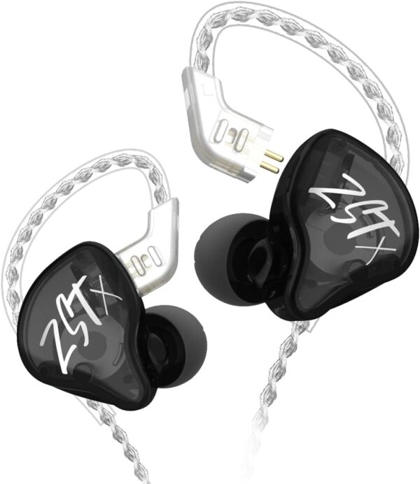 KZ ZST X Black No Mic - IEM 3,5 In Ear Monitor Earphones, Dynamic Hybrid Dual Driver 1BA+1DD,  2x ma