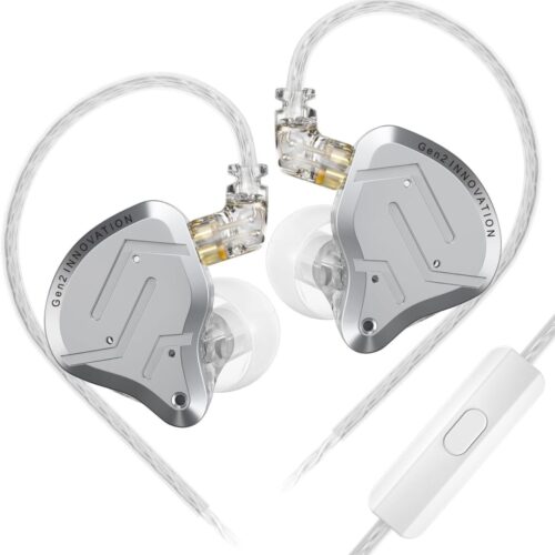 KZ ZSN PRO 2 SIlver With Mic - IEM 3,5 In Ear Monitor Earphones, Hybrid 1BA+1DD 10mm, metal, HIFI ba