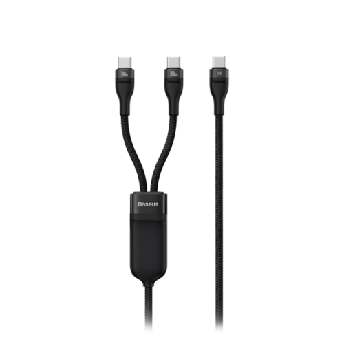 cass060001 Baseus Flash Series II 1 to 2 Fast Charging Cable Type-C to C+C 100W 1.5m Black