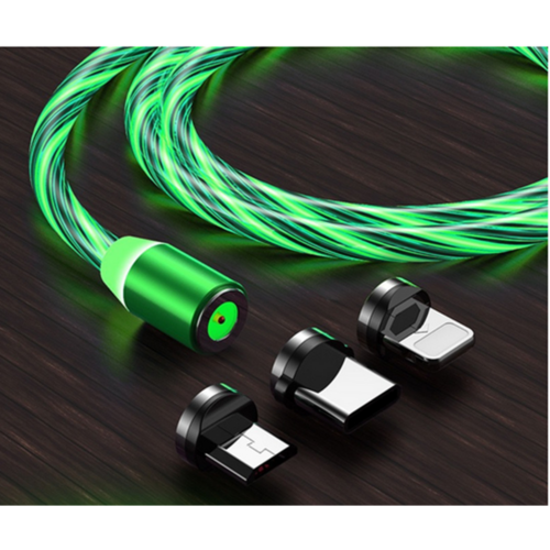 green Vivid LED Cable USB to Type-CLightningMicro USB Magnetic Green